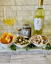 Load image into Gallery viewer,  chalkidiki olives, sparkling pairing set - dried pears and summer peaches, pistachios, appetizer picks