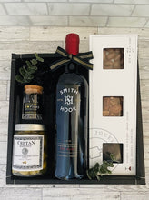 Load image into Gallery viewer, Especially for You gift package includes, chalkidiki olives, red pairing set - candied pecans, chocolate almonds, and cranberries, appetizer picks