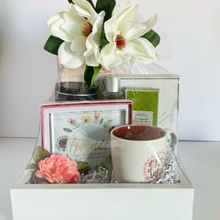 Load image into Gallery viewer, Mother's Legacy Journal and Mug Set added to the Picture of Appreciation gift basket.  Topped with silk flowers.