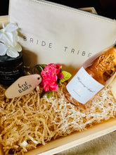 Load image into Gallery viewer, Especially for You Gift Design presents a gift to ask your bridesmaid.  &quot;Will you be my bridesmaid?&quot; Wooden keepsake box. weddings bride Bridesmaid keychain, Bride Tribe cosmetic pouch, wine, Hand and foot scrub
